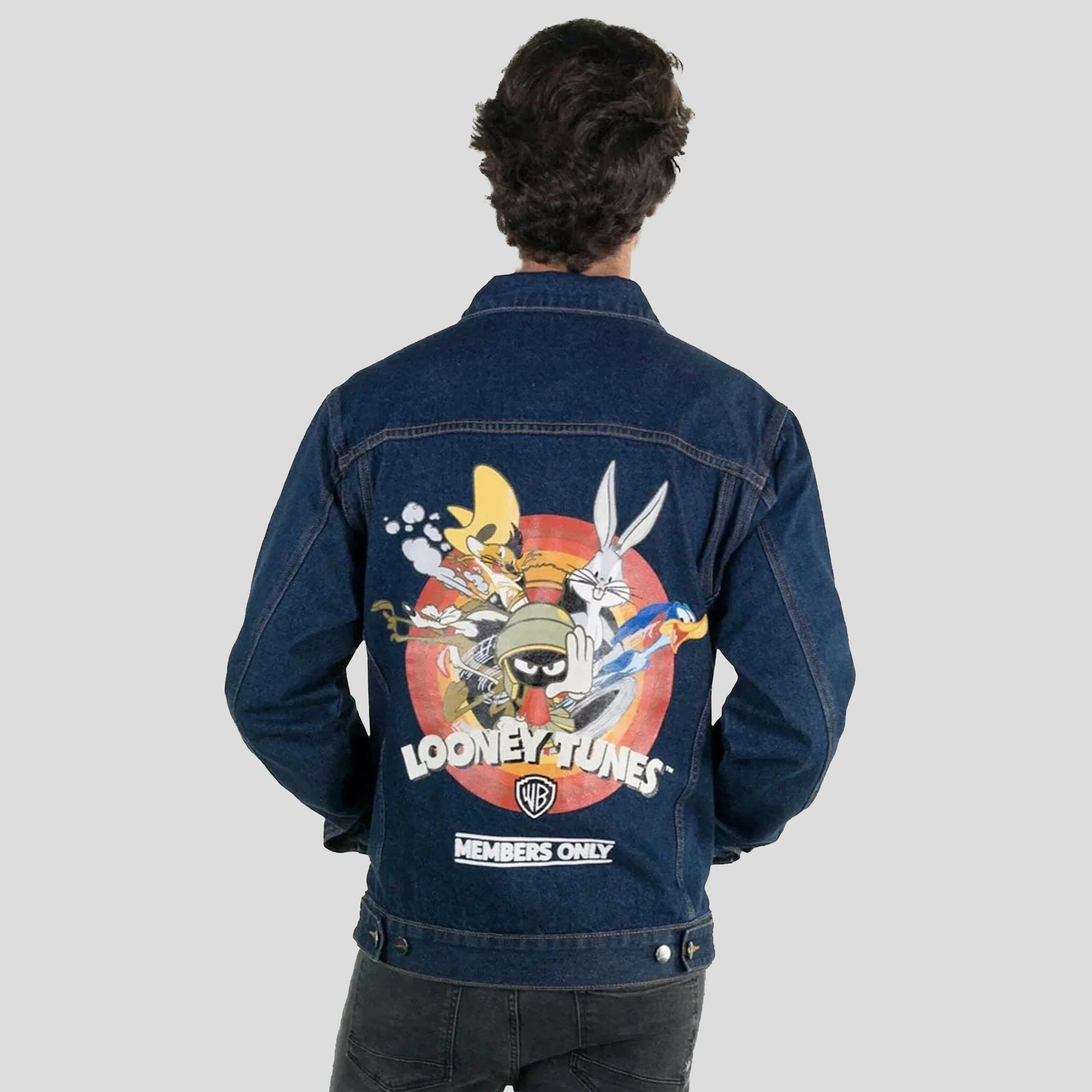 Members Only Men's Looney Tunes Denim Trucker Jacket