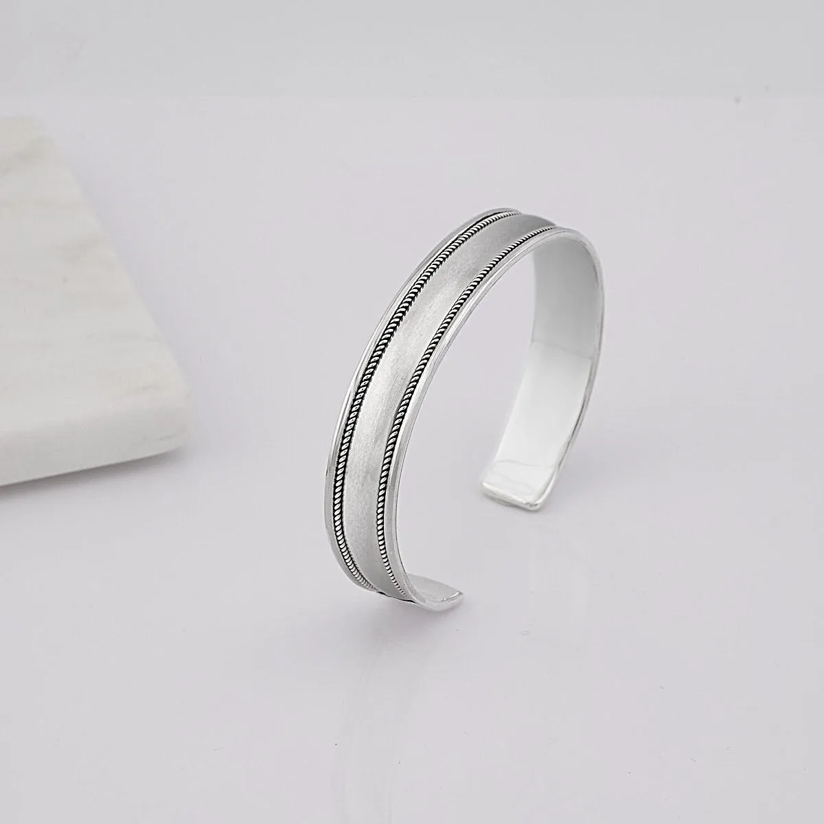 Men's Silver Bangle | Handmade Milgrain Bangle 925 Sterling Silver