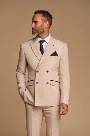 Men's Suit 2 Piece Beige Double Breasted Tailored Fit