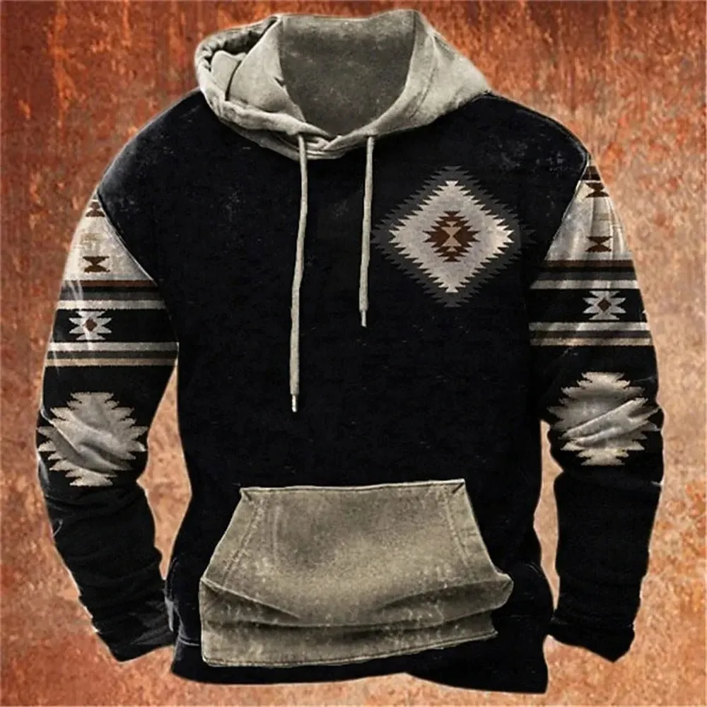 Men's Western Aztec Style Hoodies Pullover 3D Print Hooded Tops Jumper Sweatshirts | WY