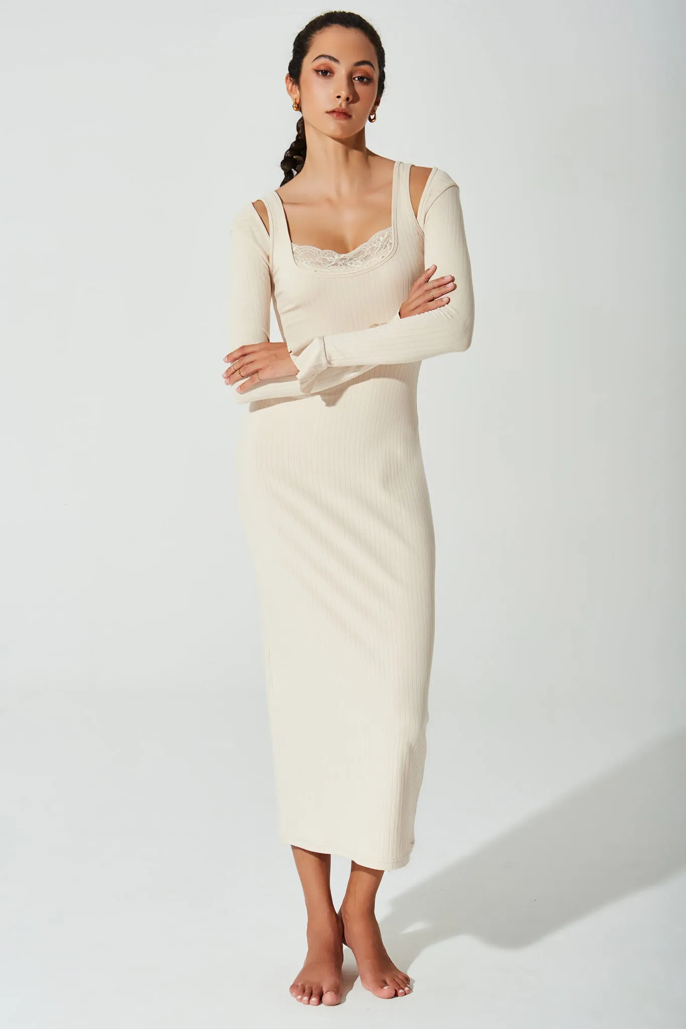 Mina Ribbed Dress - Cream