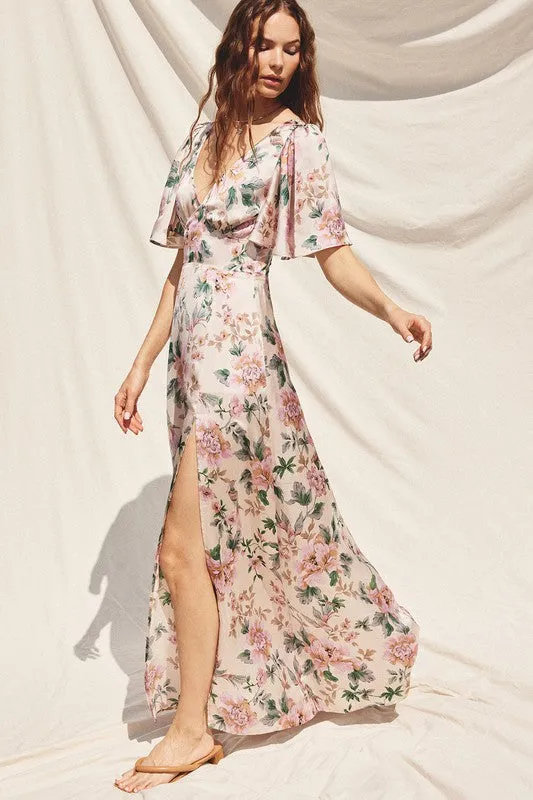 Morning Meadow Flutter Sleeve Plunging Maxi Dress