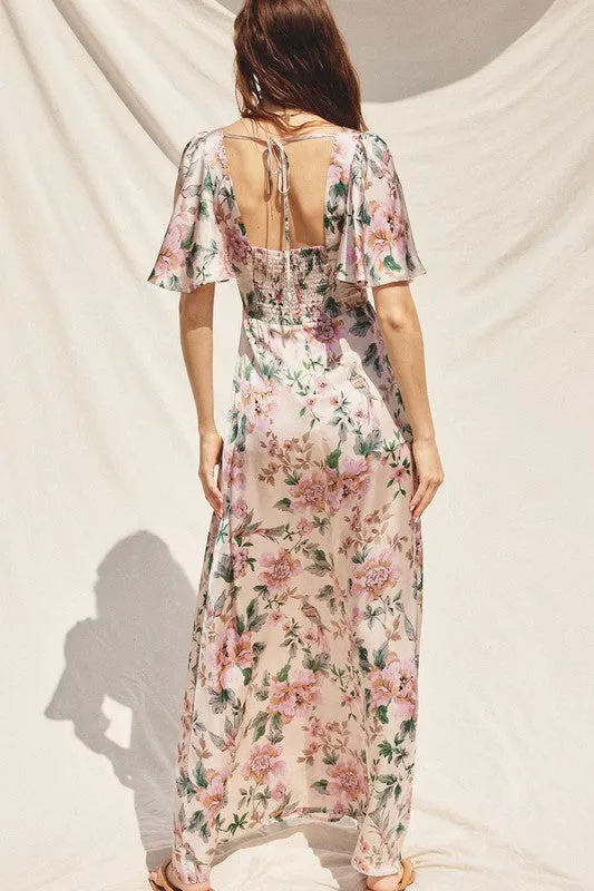 Morning Meadow Flutter Sleeve Plunging Maxi Dress