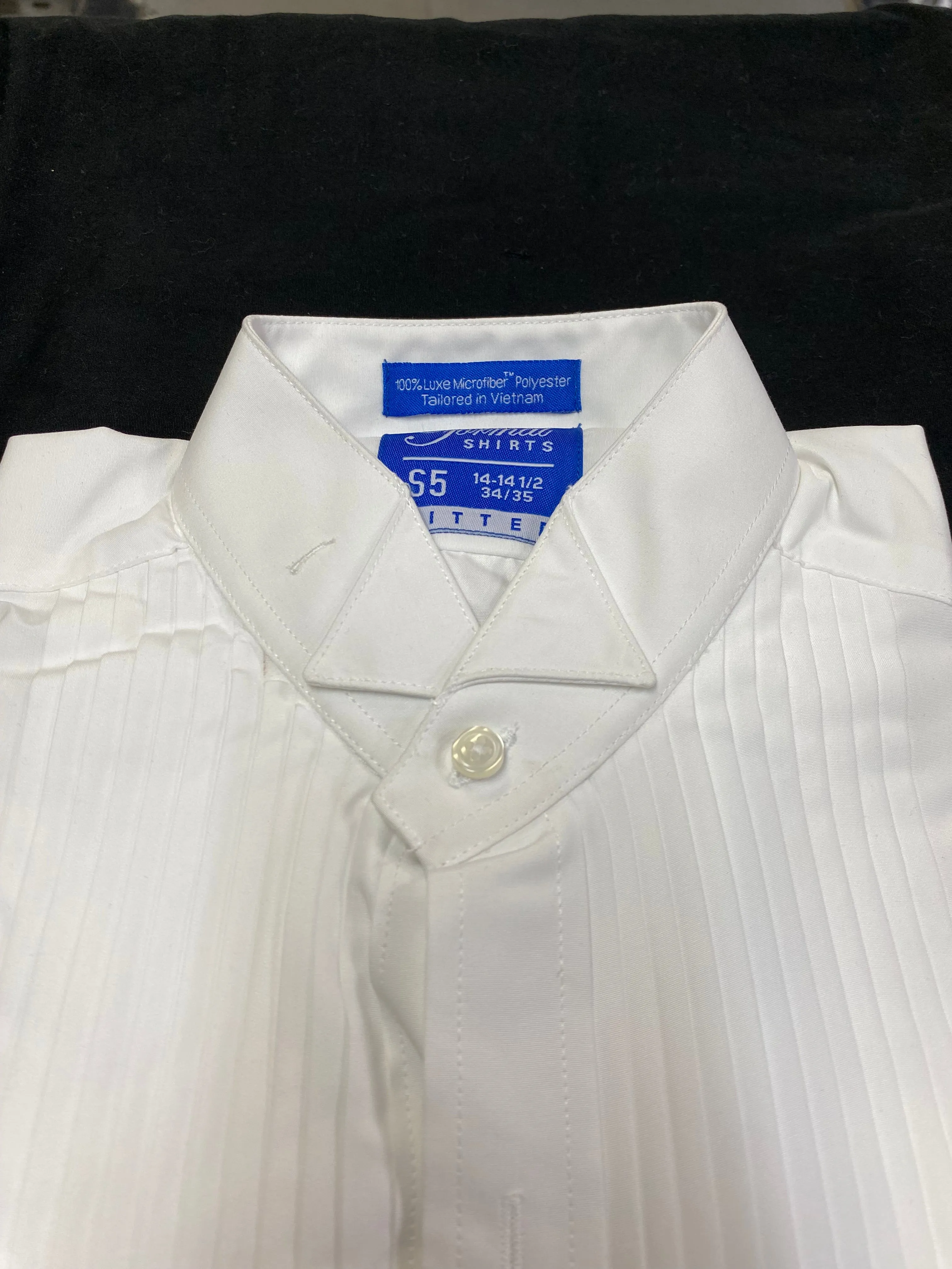 New Slim Fitted 1/4 Pleated Wing Collar White Tuxedo Shirt