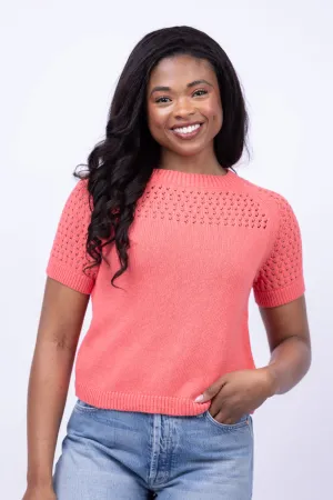 Nic   Zoe Placed Crochet Sweat in Coral