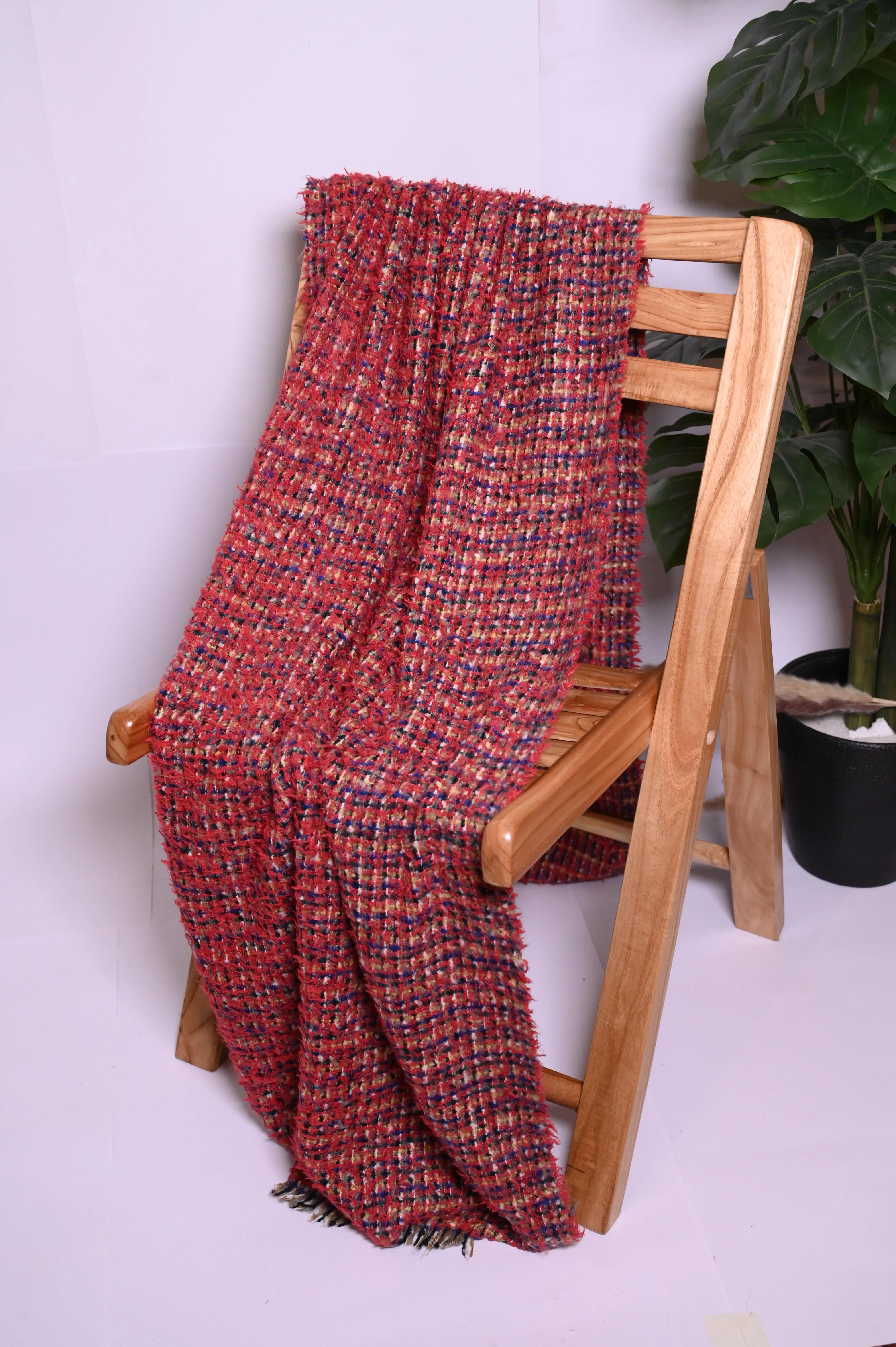 No Brand Red Knitwear Fleece Shawl - Bright and Cozy