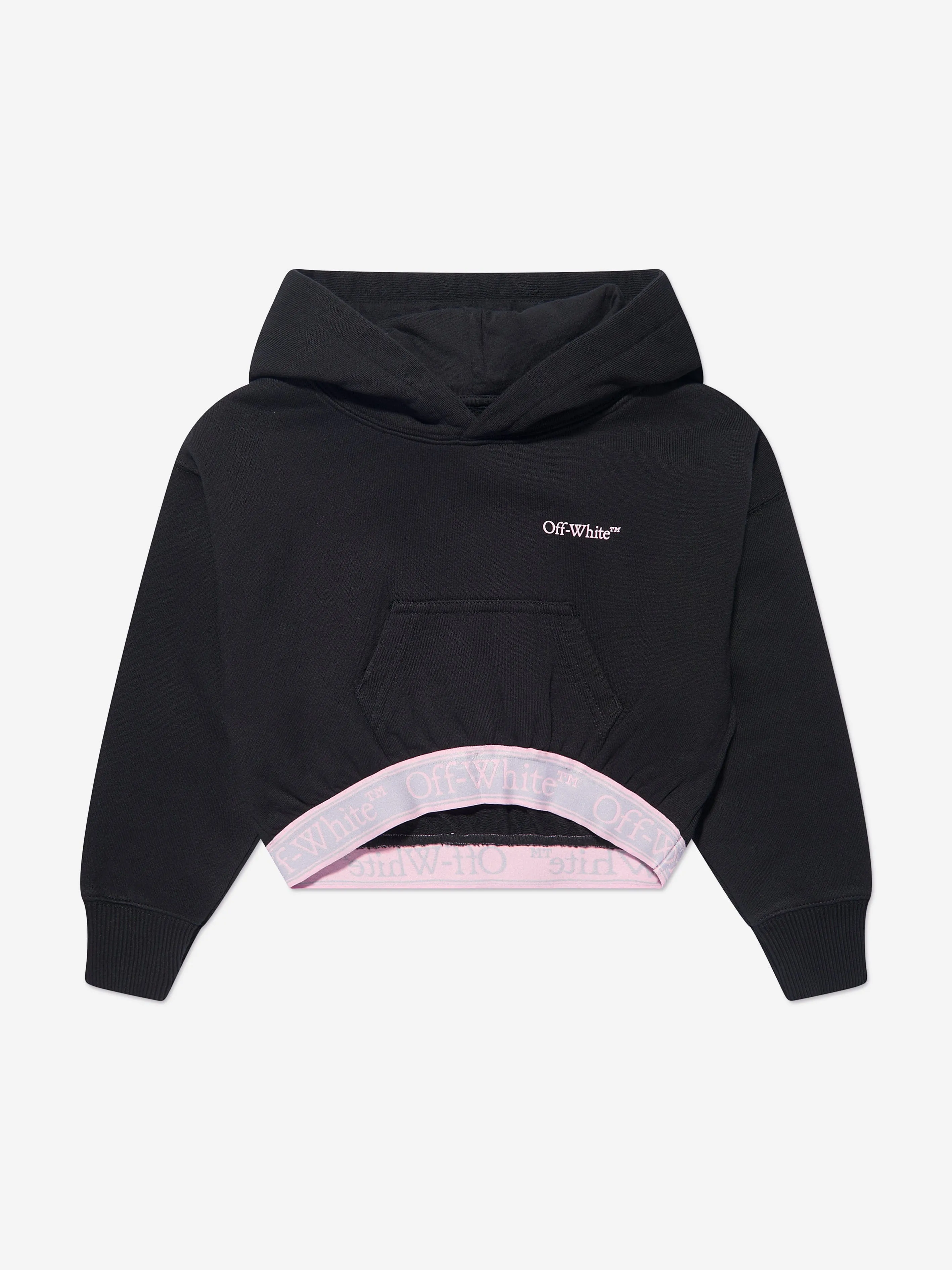 Off-White Girls Bookish Logo Band Cropped Hoodie in Black