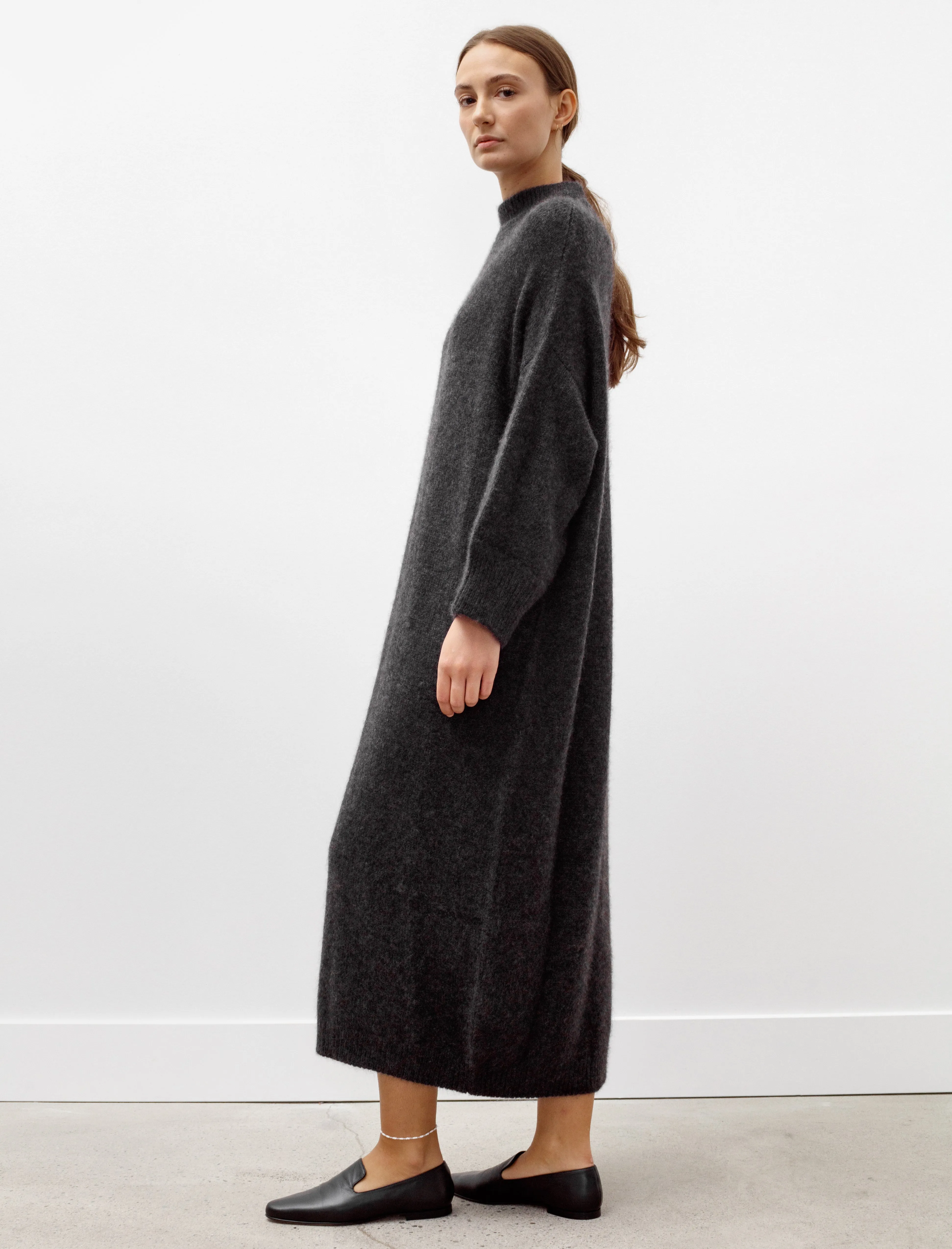 Oversized Roundneck Cashmere/Silk Dress Charcoal