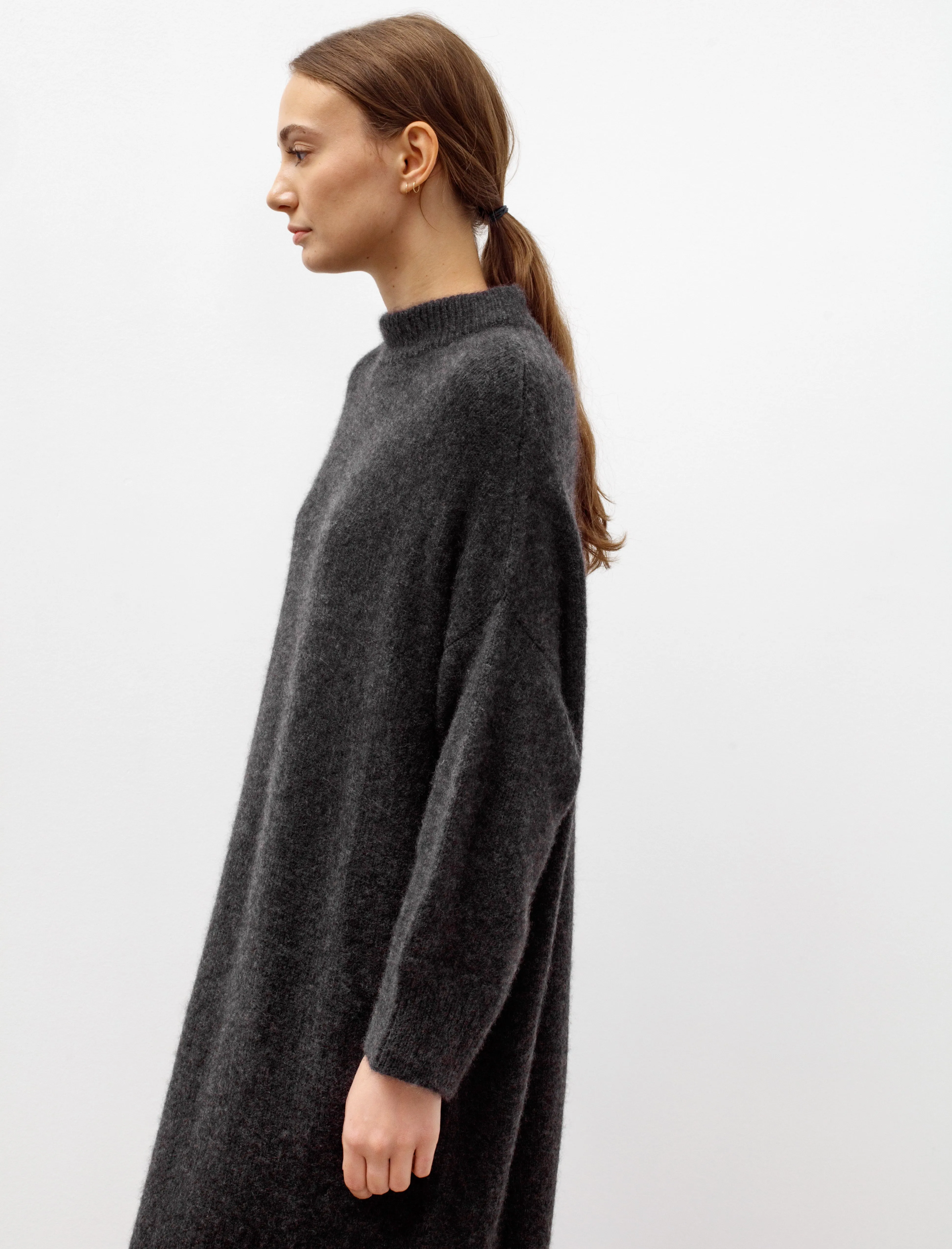 Oversized Roundneck Cashmere/Silk Dress Charcoal