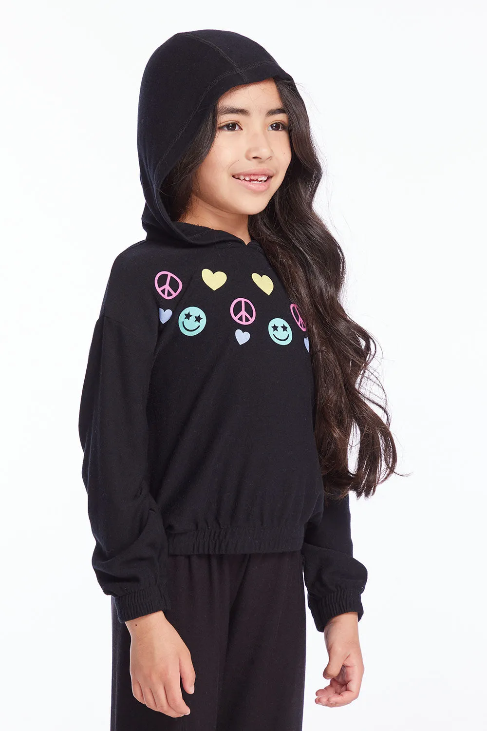 Peace Love Happiness Girls Pullover Hoodie