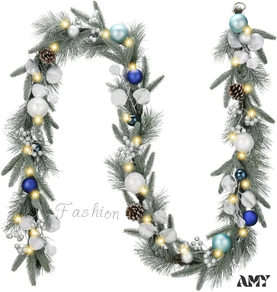 Pre-Lit Christmas Garland with White Gold Ball Accents