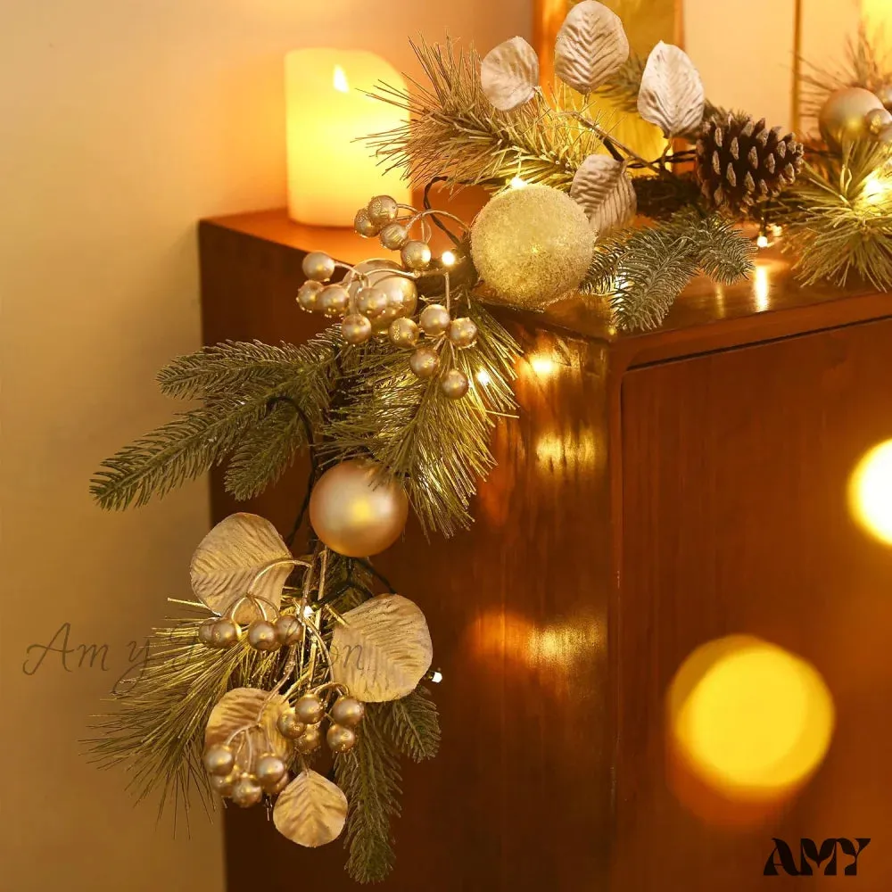 Pre-Lit Christmas Garland with White Gold Ball Accents