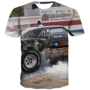 Racing Car T shirts Men Metal T-shirts Graphic City T shirts Funny Gray Shirt Print Retro T-shirts 3d