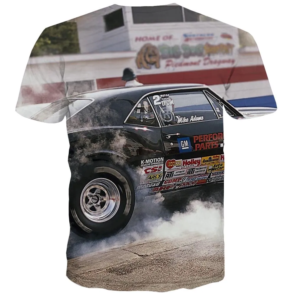 Racing Car T shirts Men Metal T-shirts Graphic City T shirts Funny Gray Shirt Print Retro T-shirts 3d