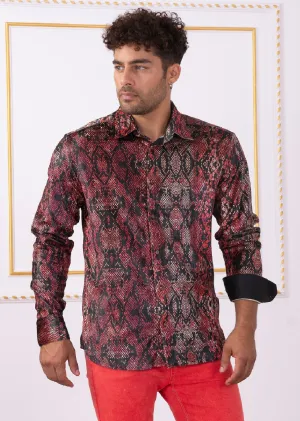 Red Snake Print Velvet Shirt