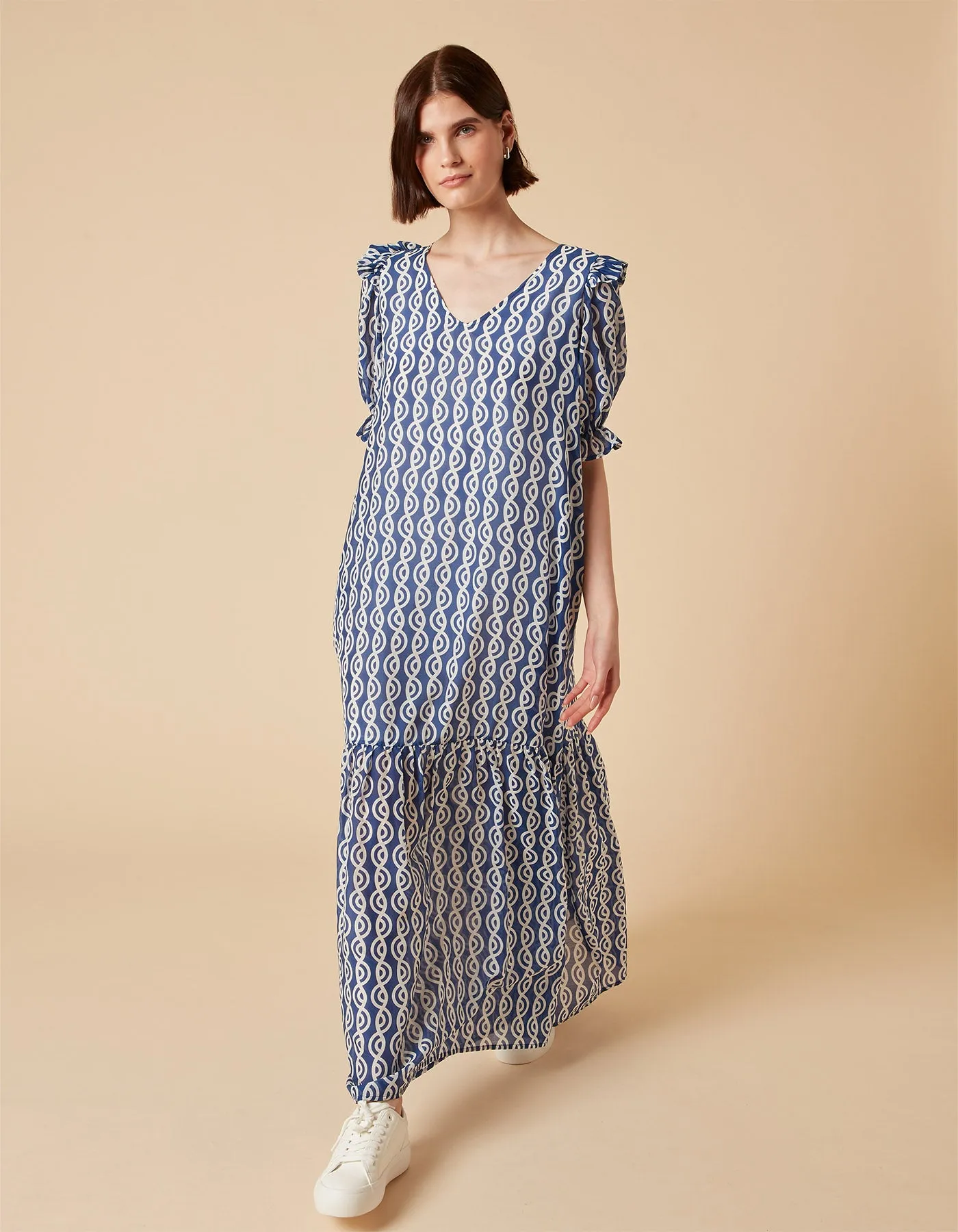 Riley Blue Twister Print Silk Voile Maxi Dress