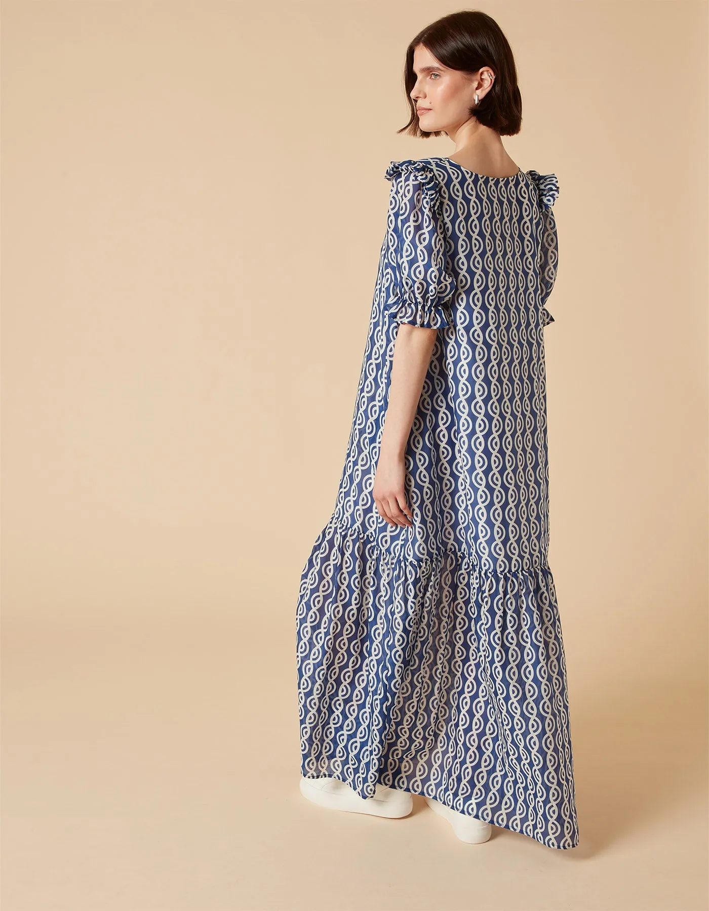 Riley Blue Twister Print Silk Voile Maxi Dress