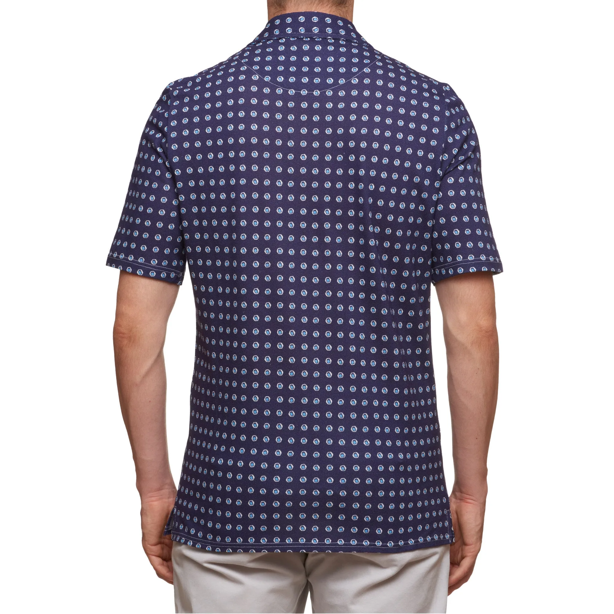 SARTORIO Napoli by KITON Navy Blue Spotted Cotton Pique Short Sleeve Polo Shirt NEW