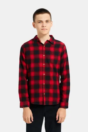 Senior Boys Red And Black Basic Flannel Shirt