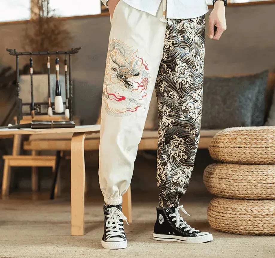 Silver Dragon Embroidered Fashion Trousers