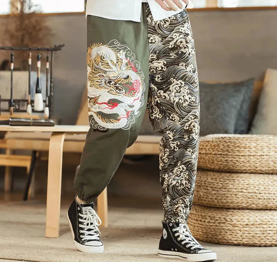 Silver Dragon Embroidered Fashion Trousers