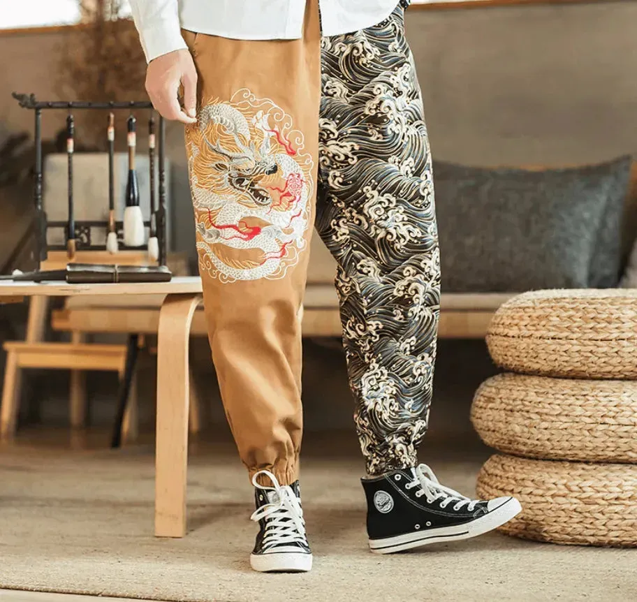 Silver Dragon Embroidered Fashion Trousers