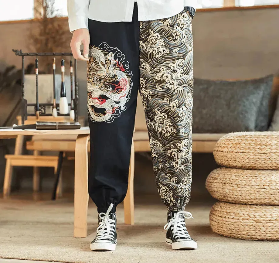 Silver Dragon Embroidered Fashion Trousers