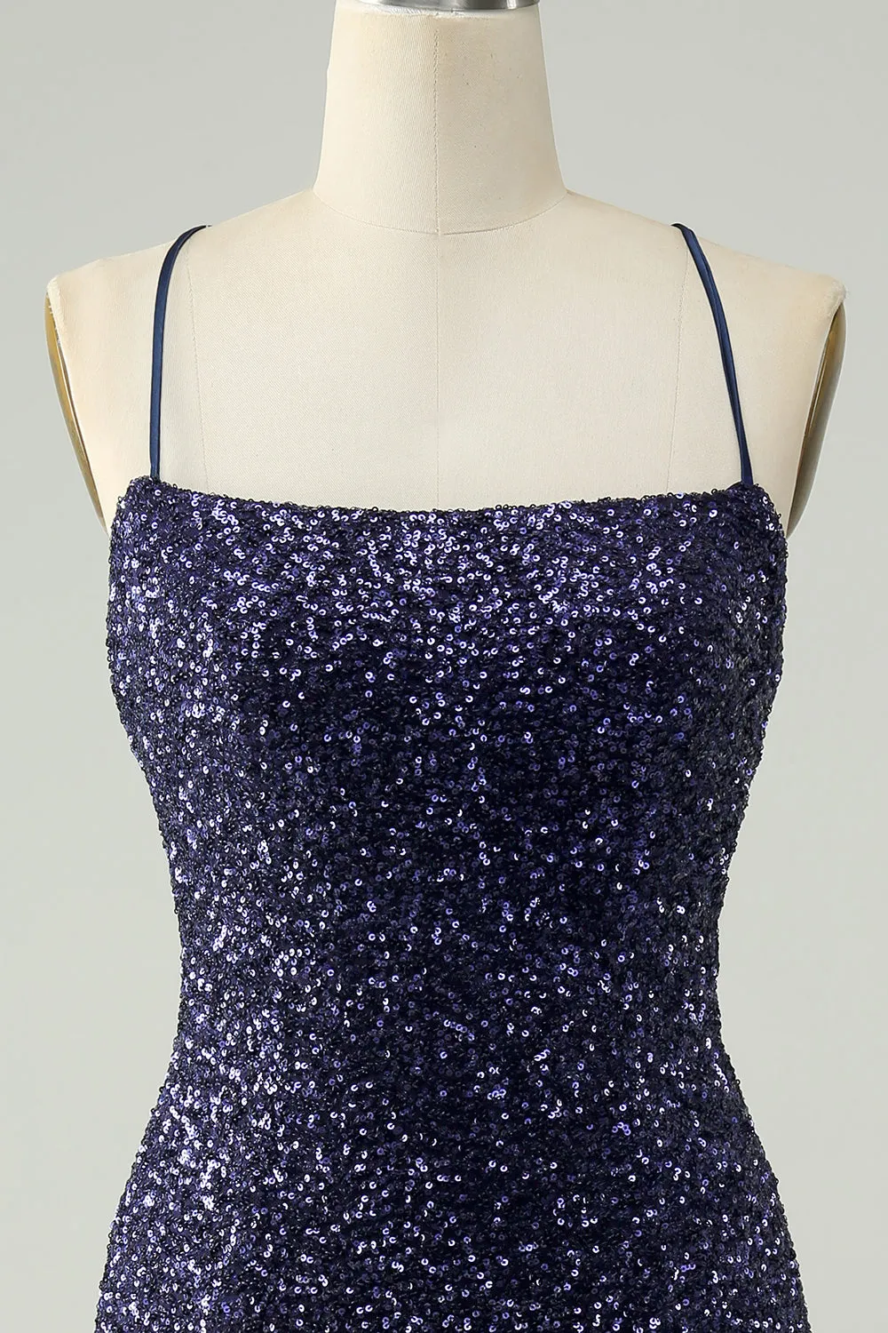 Sparkly Navy Sequins Tight Mini Dress With Fringes