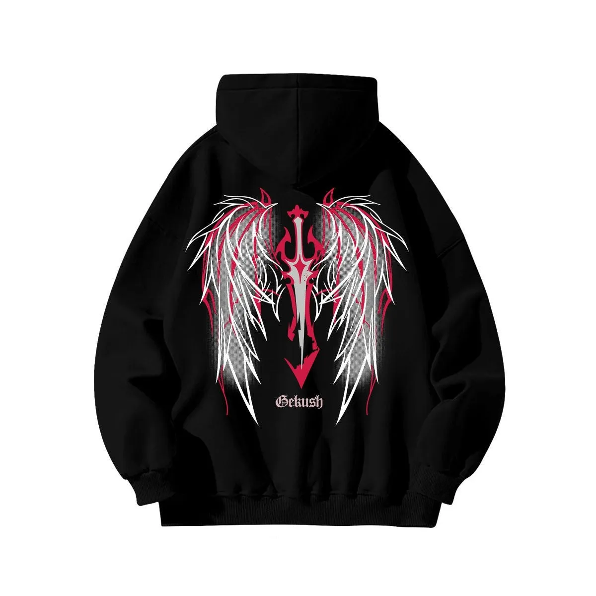 Street hiphop trendy wings printed pure cotton hoodie