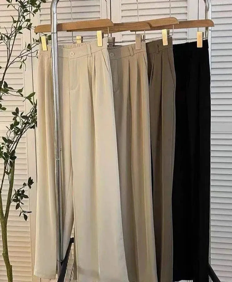 VAIGE High Waist Elastic Band Wide Leg Office Trousers in Solid Color with Pleated Front and Pockets, Spring/Summer Collection