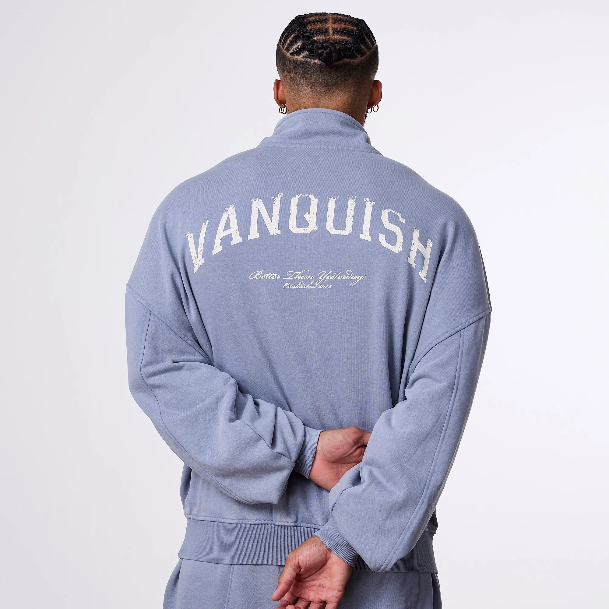 Vanquish Better Than Yesterday Washed Blue Quarter Zip Sweater