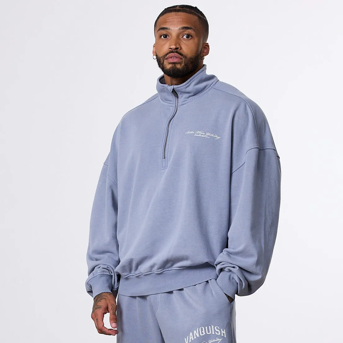 Vanquish Better Than Yesterday Washed Blue Quarter Zip Sweater