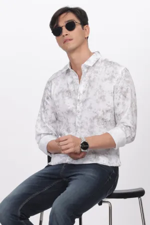 White Slim Fit Self Design Casual Shirt