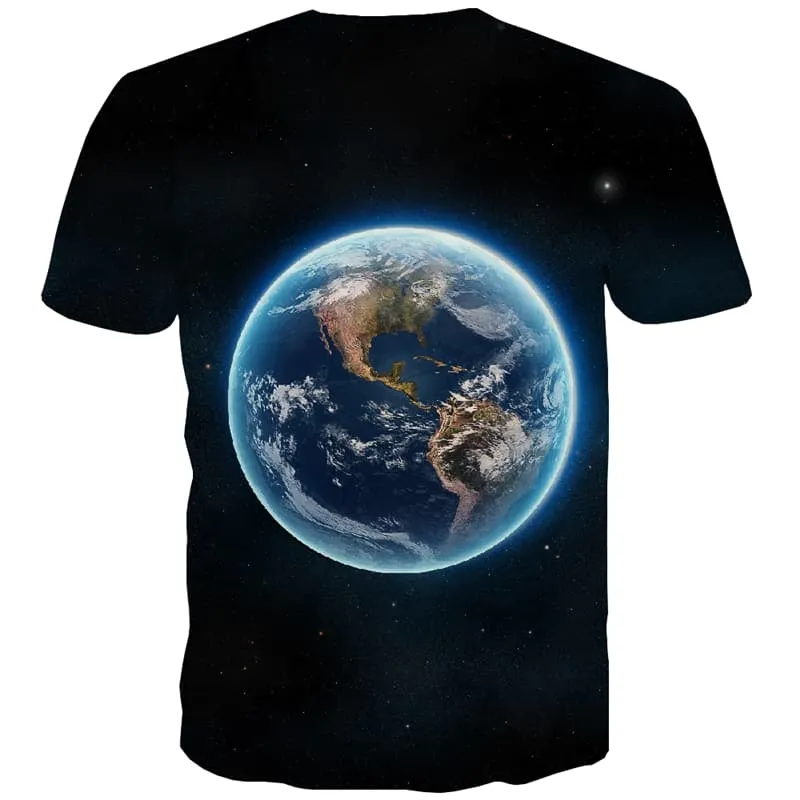 World Globe T shirts Men Galaxy T-shirts 3d Space T shirts Funny Black Tshirt Anime